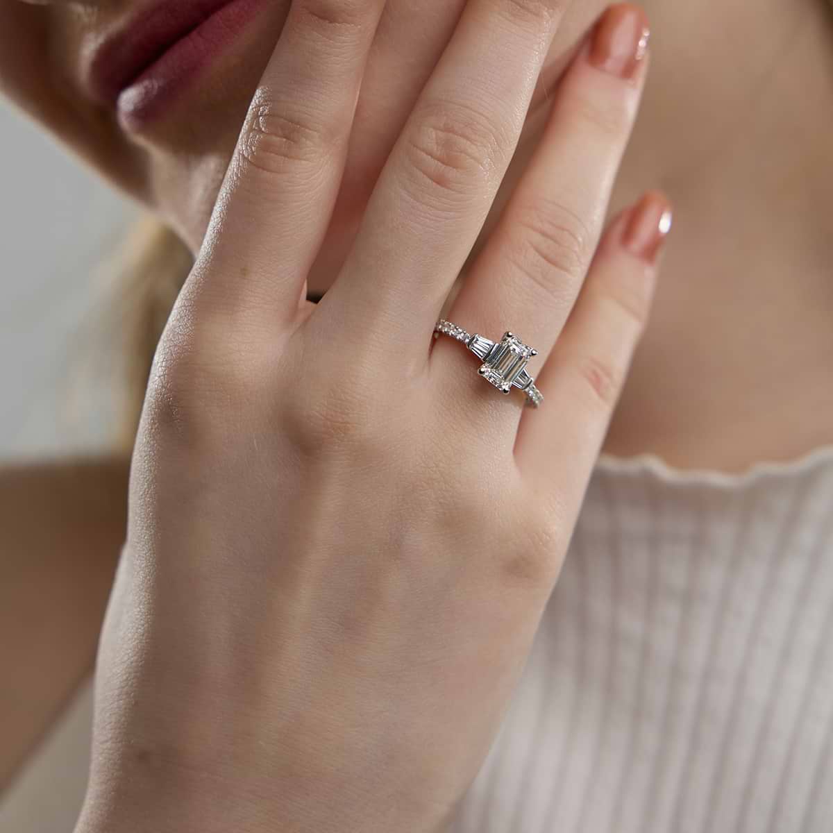 Additional Image 2 for  2 ctw Emerald Lab Grown Diamond Engagement Ring with Double Baguette Side Accents